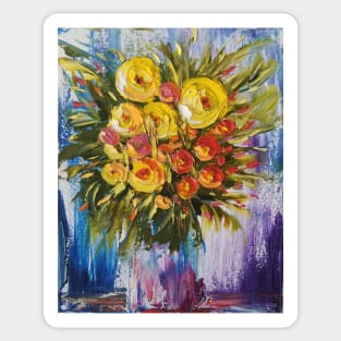 yellow flowers painting, yellow and orange bouquet, flowers in a vase, colorful painting, colorful flowers Sticker